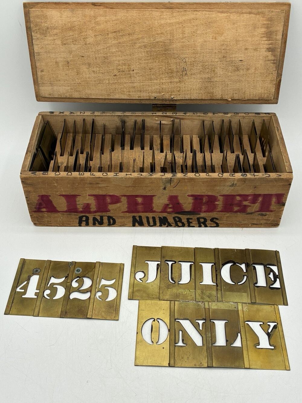 Antique Brass Letter Number Stencil Set Wooden Box Sign Painter Tool